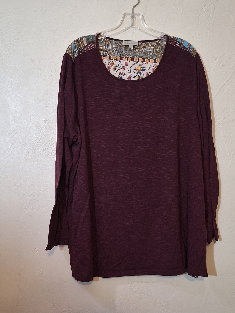 CHENAULT Plus Rayon Blend Purple  Floral Long Sleeve Round Neck Blouse Women 24